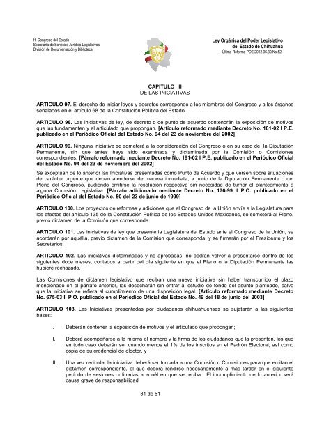 ley organica del poder legislativo del estado de chihuahua