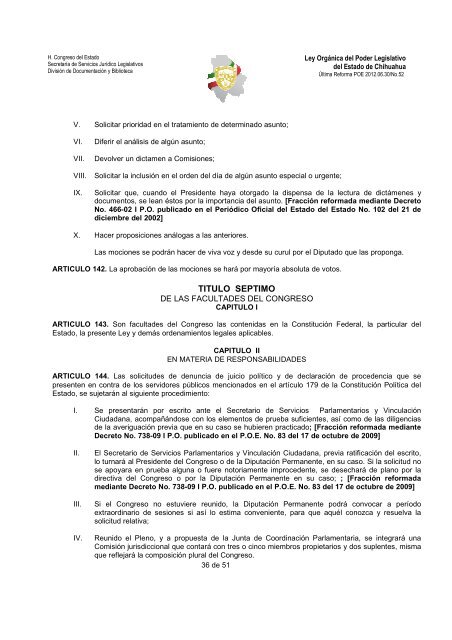 ley organica del poder legislativo del estado de chihuahua