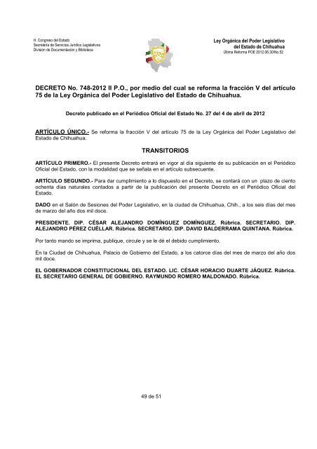 ley organica del poder legislativo del estado de chihuahua