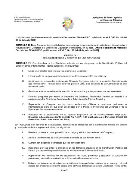 ley organica del poder legislativo del estado de chihuahua