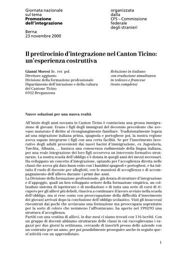 Il pretirocinio d'integrazione nel Canton Ticino: un ... - gianni-moresi.ch