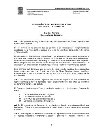 Ley Órganica del Poder Legislativo del Estado de Campeche.