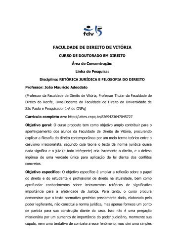 Retórica Jurídica e Filosofia - FDV