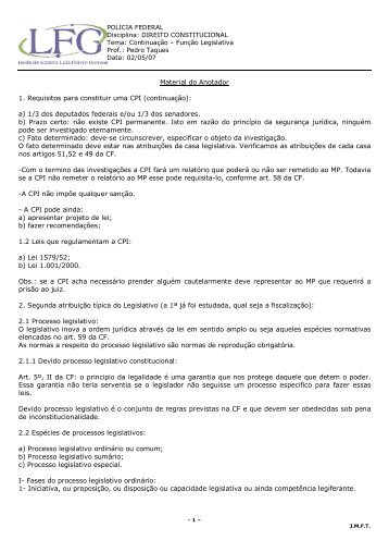 Material do Anotador 1. Requisitos para constituir uma CPI ... - LFG