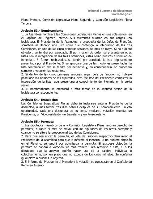 REGLAMENTO DE LA ASAMBLEA LEGISLATIVA - Tribunal ...