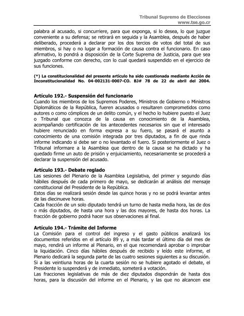 REGLAMENTO DE LA ASAMBLEA LEGISLATIVA - Tribunal ...