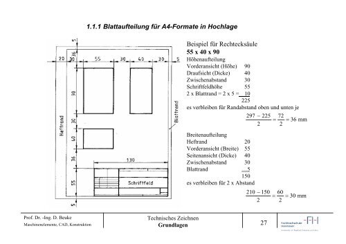 1.1.1 Blattaufteilung für A4-Formate in Hochlage Beispiel für ...