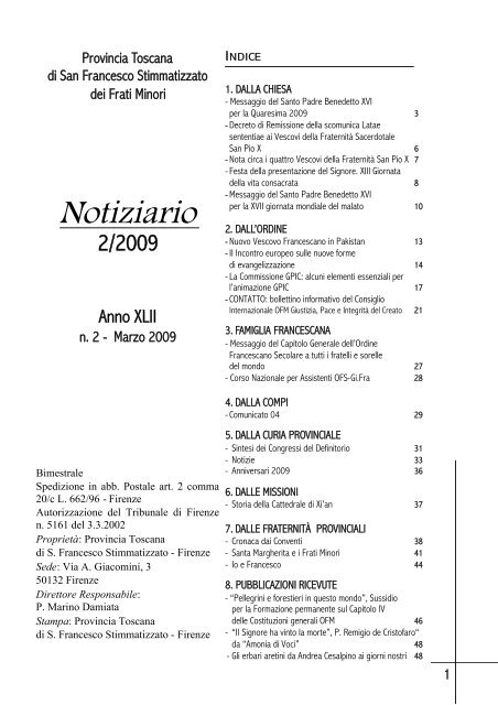 Notiziario del mese di Marzo 2009 - frati minori della toscana