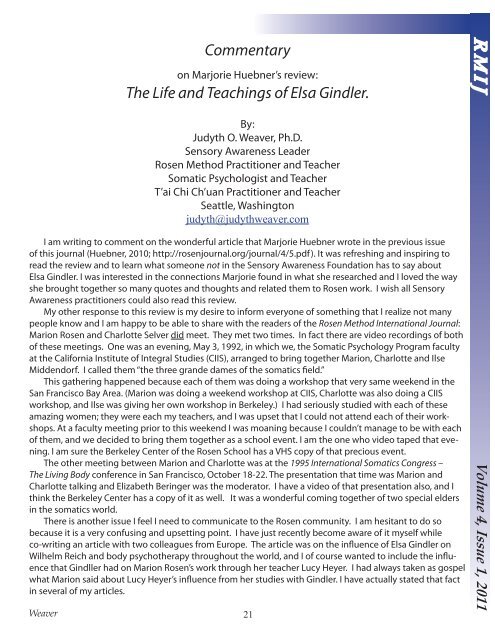 The Life and Teachings of Elsa Gindler. - Rosen Journal