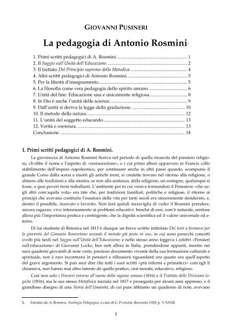 La Pedagogia di Rosmini - Centro Internazionale di Studi Rosminiani