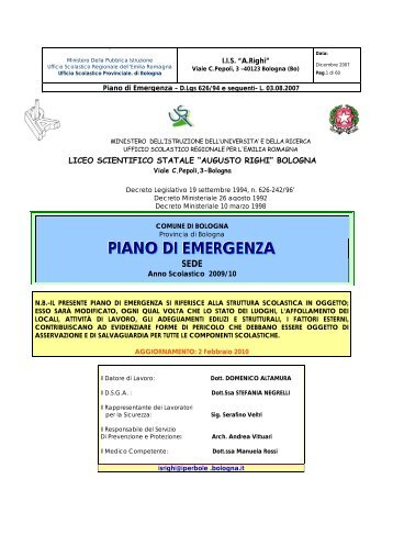 Piano sicurezza dei plessi - Liceo Scientifico Augusto Righi