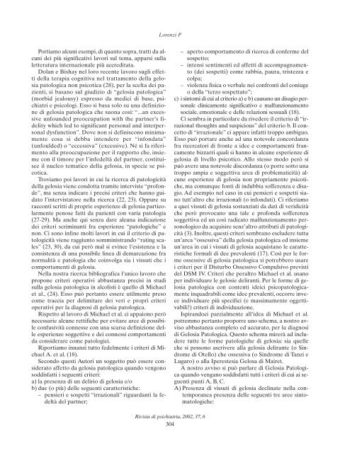 Criteri per la diagnosi di gelosia patologica - Rivista di Psichiatria