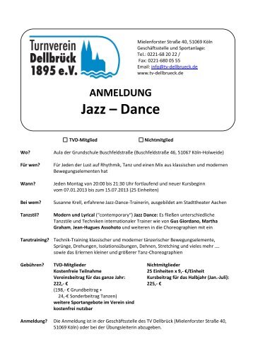 ANMELDUNG Jazz – Dance - TV Dellbrück eV