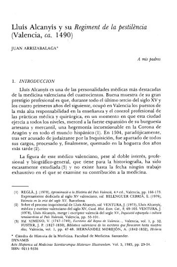 Lluís Alcanyís y su Regiment de la pestil2ncia (Valencia, ca ... - CSIC