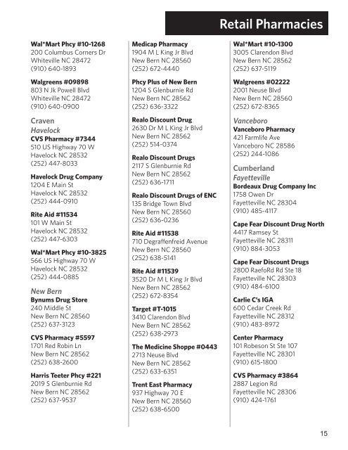 Retail Pharmacies - Blue Cross and Blue Shield of North Carolina