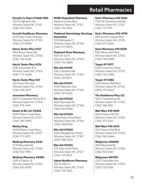 Retail Pharmacies - Blue Cross and Blue Shield of North Carolina