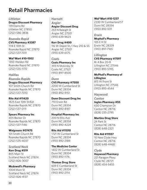 Retail Pharmacies - Blue Cross and Blue Shield of North Carolina