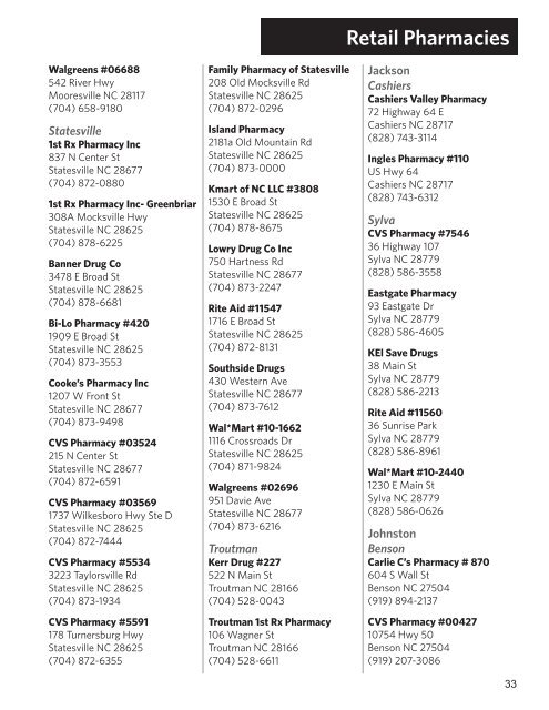 Retail Pharmacies - Blue Cross and Blue Shield of North Carolina