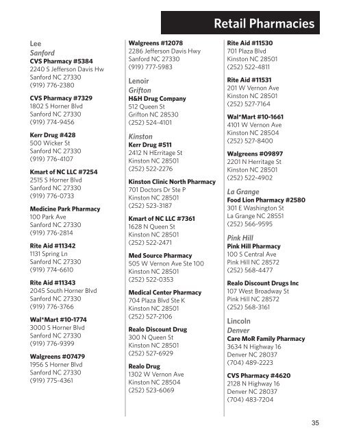 Retail Pharmacies - Blue Cross and Blue Shield of North Carolina