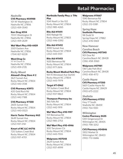 Retail Pharmacies - Blue Cross and Blue Shield of North Carolina