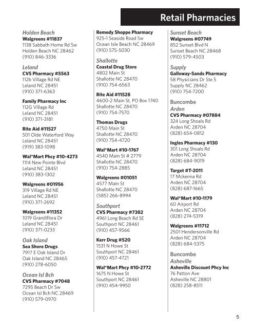 Retail Pharmacies - Blue Cross and Blue Shield of North Carolina