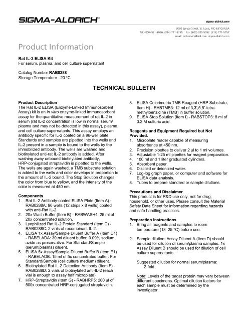Rat Il 2 Elisa Kit Rab0288 Technical Bulletin Sigma