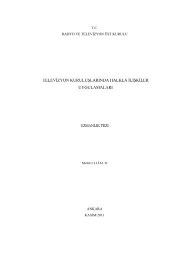 Televizyon Kuruluşlarında Halkla İlişkiler Uygulamaları - Rtük