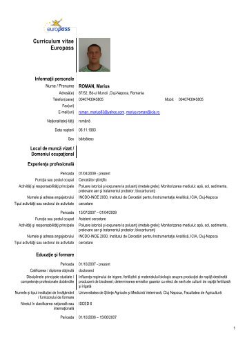 Curriculum vitae Europass - USAMV Cluj-Napoca