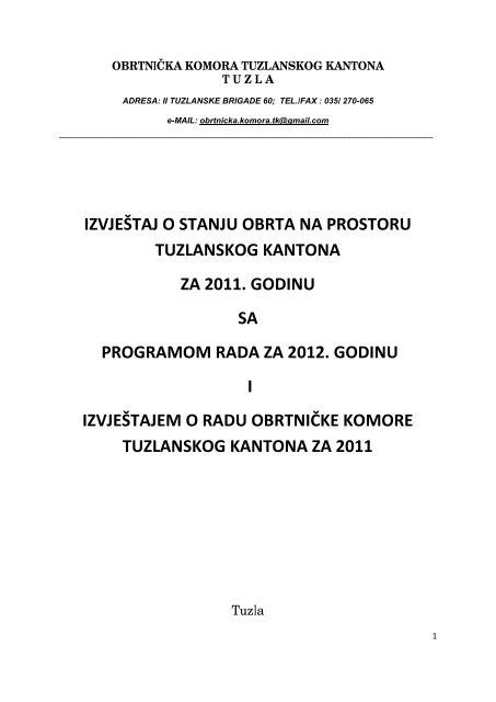 izvještaj o stanju obrta na prostoru tuzlanskog kantona za 2011 ...