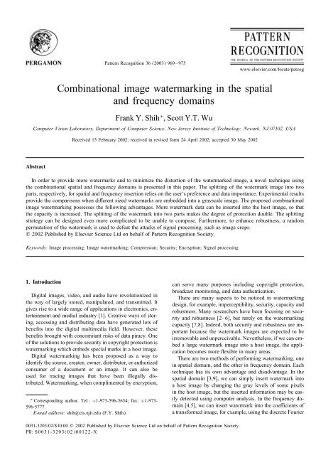 Combinational image watermarking in the spatial and frequency ...