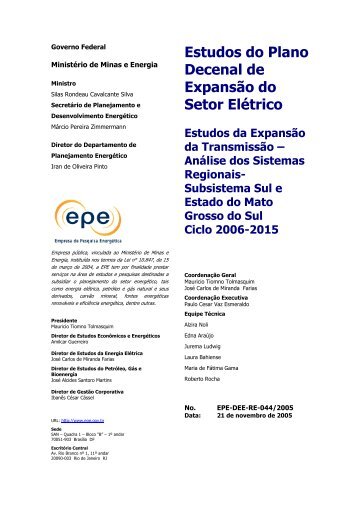 Estudos do Plano Decenal de Expansão do Setor Elétrico - EPE