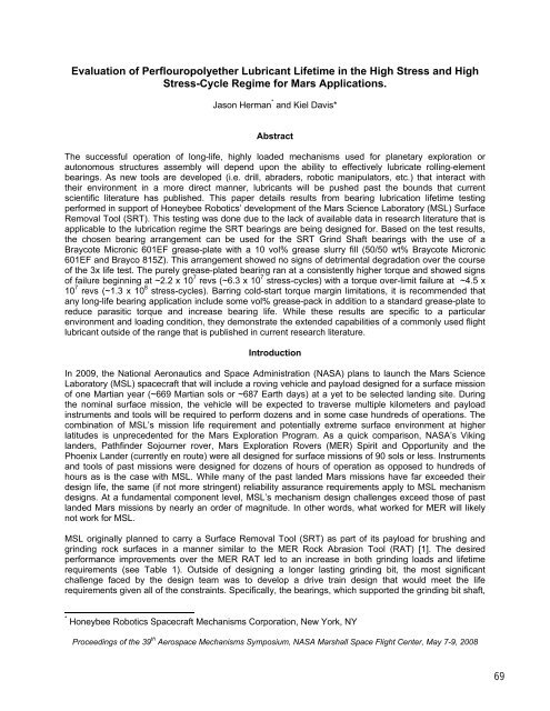 Evaluation of Perflouropolyether Lubricant Lifetime in the High ...