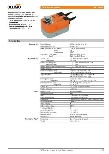 Spring return actuator Belimo TF230-SR for the operation of air ...