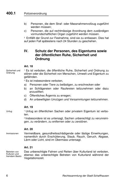400.1 Polizeiverordnung der Stadt Schaffhausen (POV)