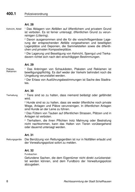 400.1 Polizeiverordnung der Stadt Schaffhausen (POV)