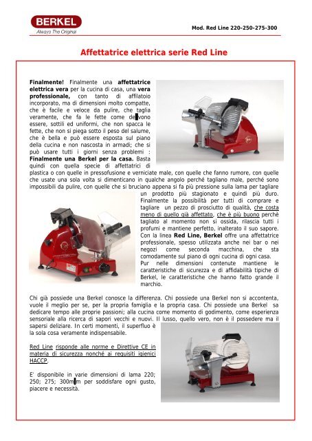 Affettatrice elettrica serie Red Line - Berkel