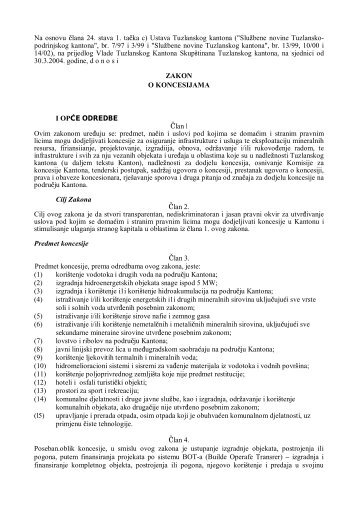 Zakon o koncesijama Tuzlanskog kantona - Tuzlanski kanton - Vlada
