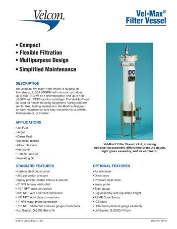 Vel-Max ® Filter Vessel Data Sheet #1961 - Velcon Filters