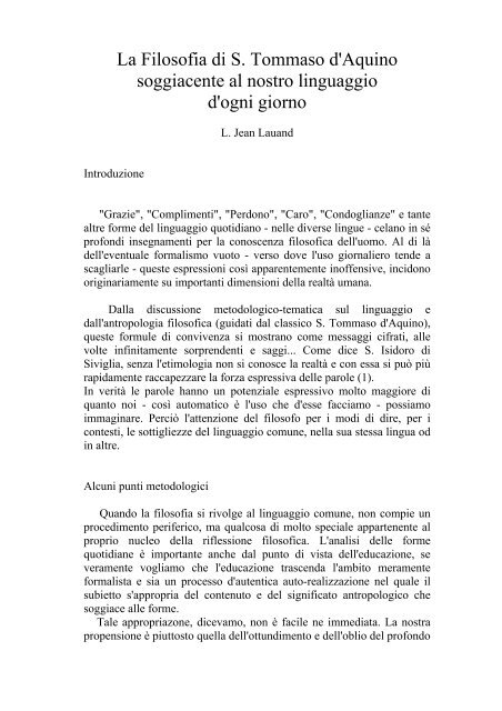 La Filosofia di S. Tommaso d'Aquino soggiacente al nostro ...