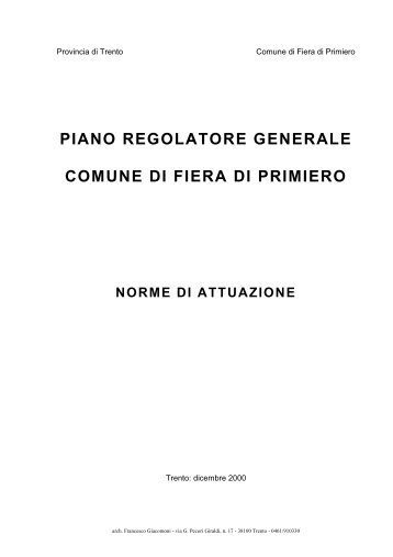 Norme Piano Regolatore - Comune di Fiera di Primiero