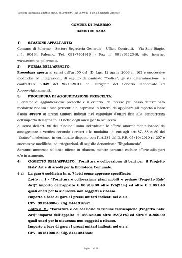 Settore Segreteria Generale – Ufficio Contratti - Comune di Palermo