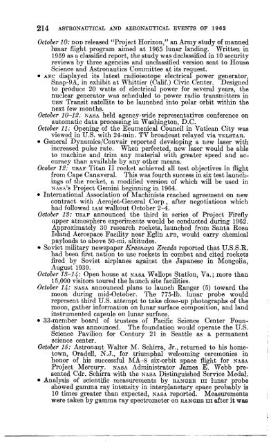 Astronautical and Aeronautical Events of 1962 - NASA's History Office