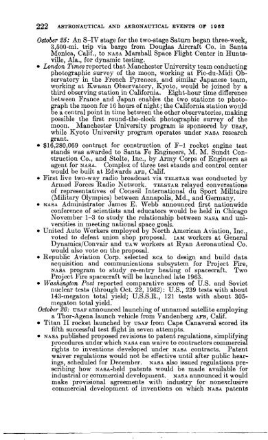 Astronautical and Aeronautical Events of 1962 - NASA's History Office