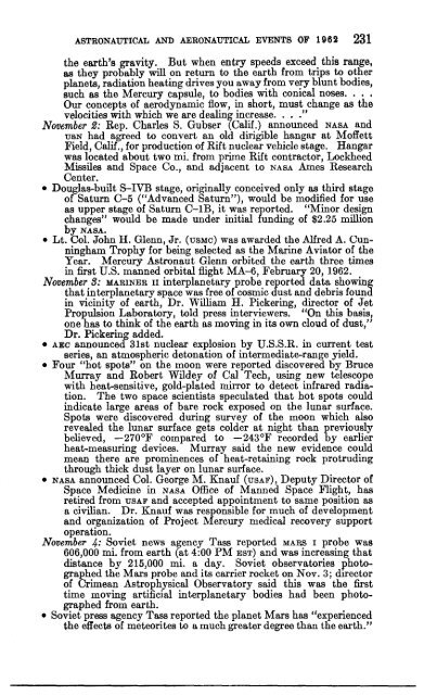 Astronautical and Aeronautical Events of 1962 - NASA's History Office