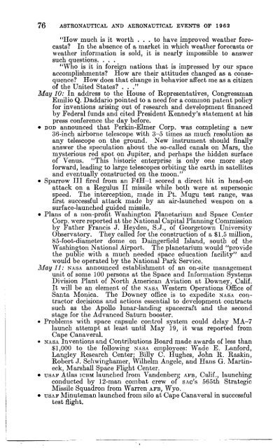 Astronautical and Aeronautical Events of 1962 - NASA's History Office