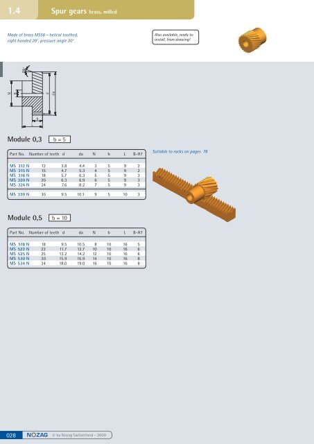 Spur gears steel, milled - Nozag AG