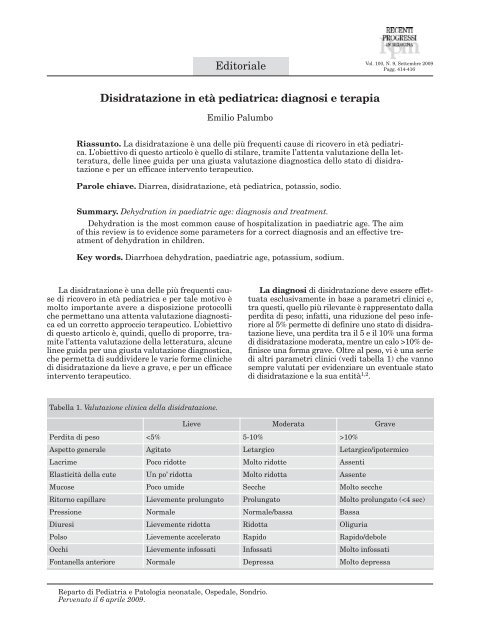 Disidratazione in età pediatrica: diagnosi e terapia Editoriale