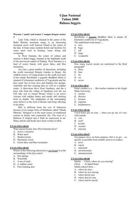 Ujian Nasional Tahun 2000 Bahasa Inggris - Cloud Papua