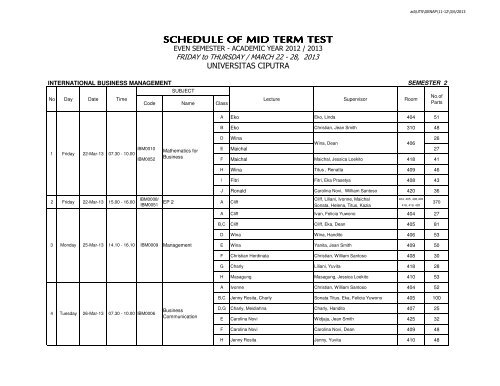 JADWAL UTS GENAP 12-13 - Universitas Ciputra