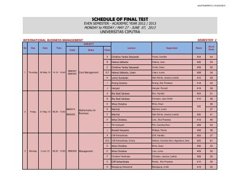 Jadwal UAS Genap 2012/2013 - Universitas Ciputra